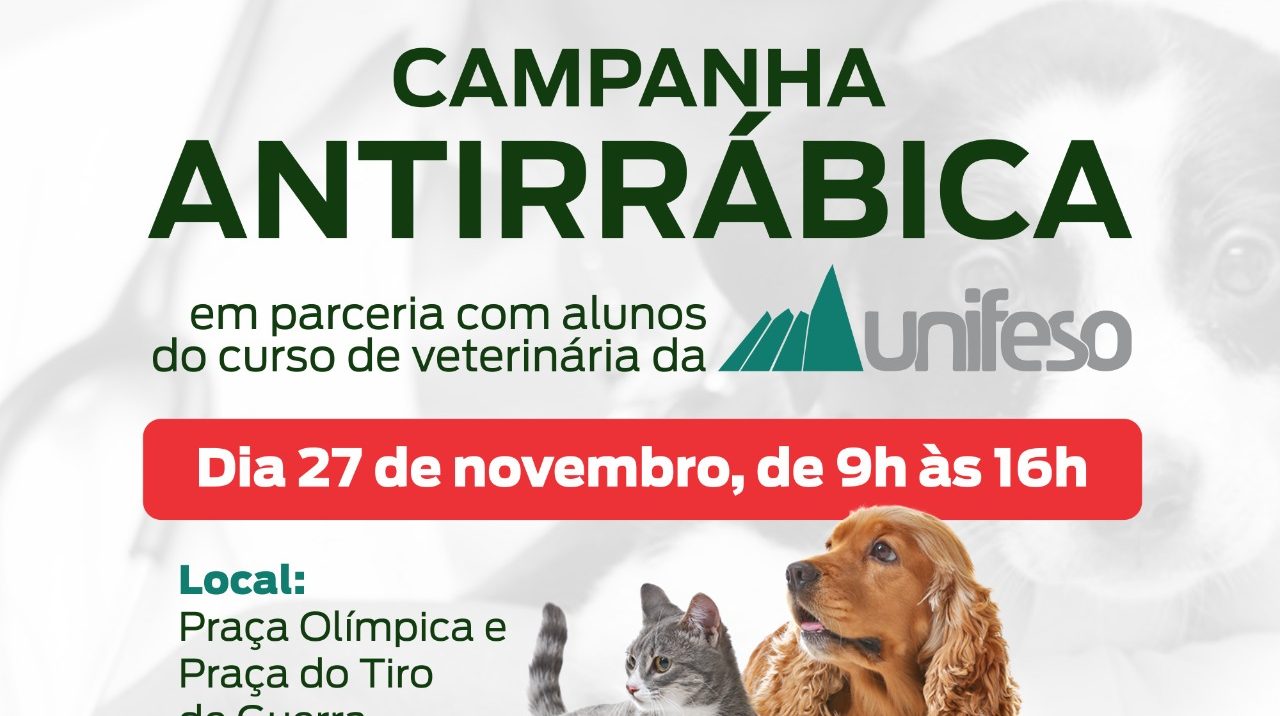 You are currently viewing Teresópolis terá ação de vacinação contra a raiva para cães e gatos neste sábado (27)