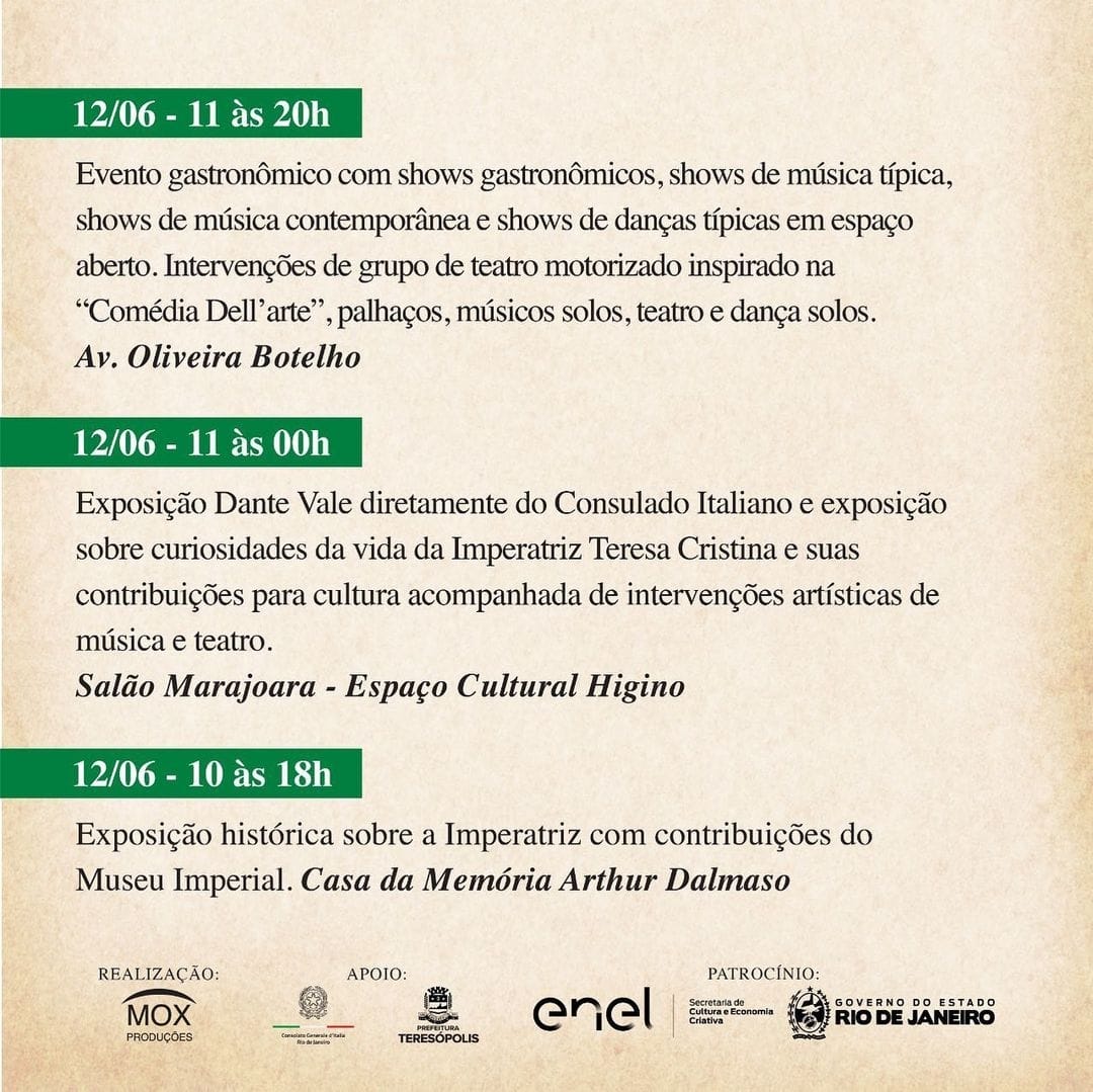 Prefeitura de Teresópolis e Consulado Italiano promovem eventos pelo  bicentenário da Imperatriz Teresa Cristina - Prefeitura de Teresópolis