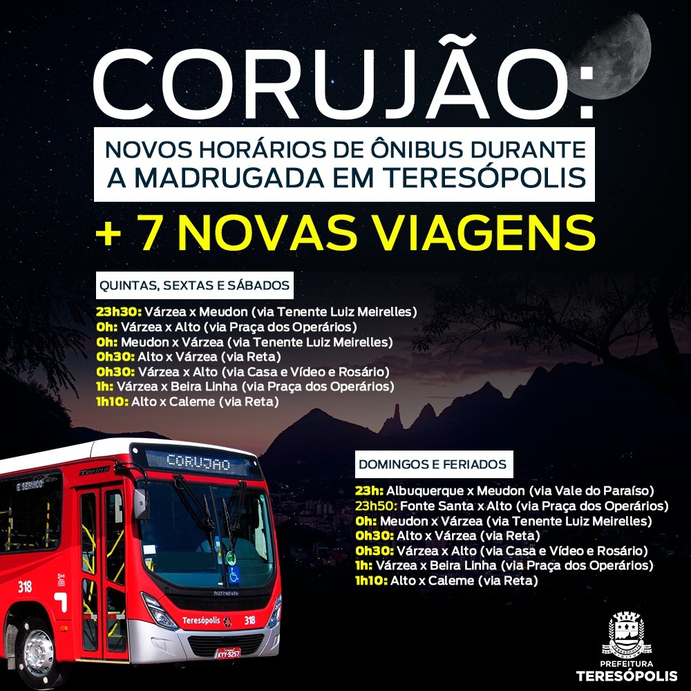 Você está visualizando atualmente Corujão: novos horários de ônibus para atender a população durante a madrugada em Teresópolis; veja os itinerários previstos.