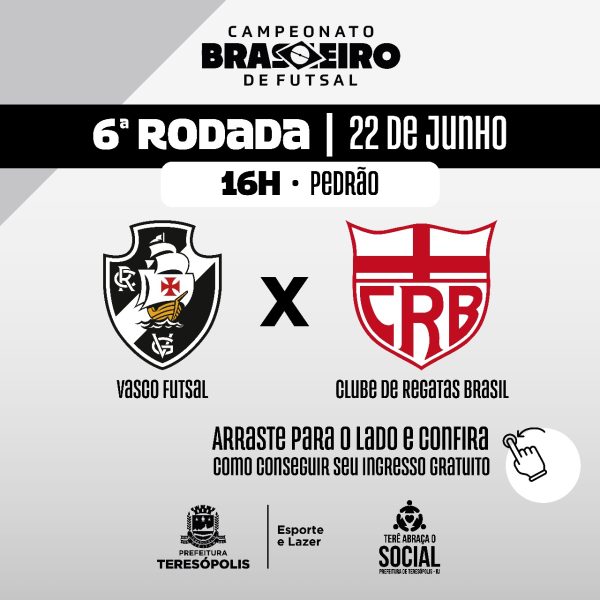 Leia mais sobre o artigo 6ª rodada do Campeonato Brasileiro de Futsal: Vasco da Gama enfrenta o Clube de Regatas Brasil neste sábado, 22, no Pedrão