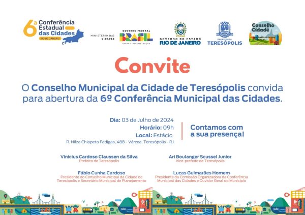 Leia mais sobre o artigo 6ª Conferência Municipal das Cidades, em Teresópolis, será promovida nos próximos dias 3 e 4 de julho
