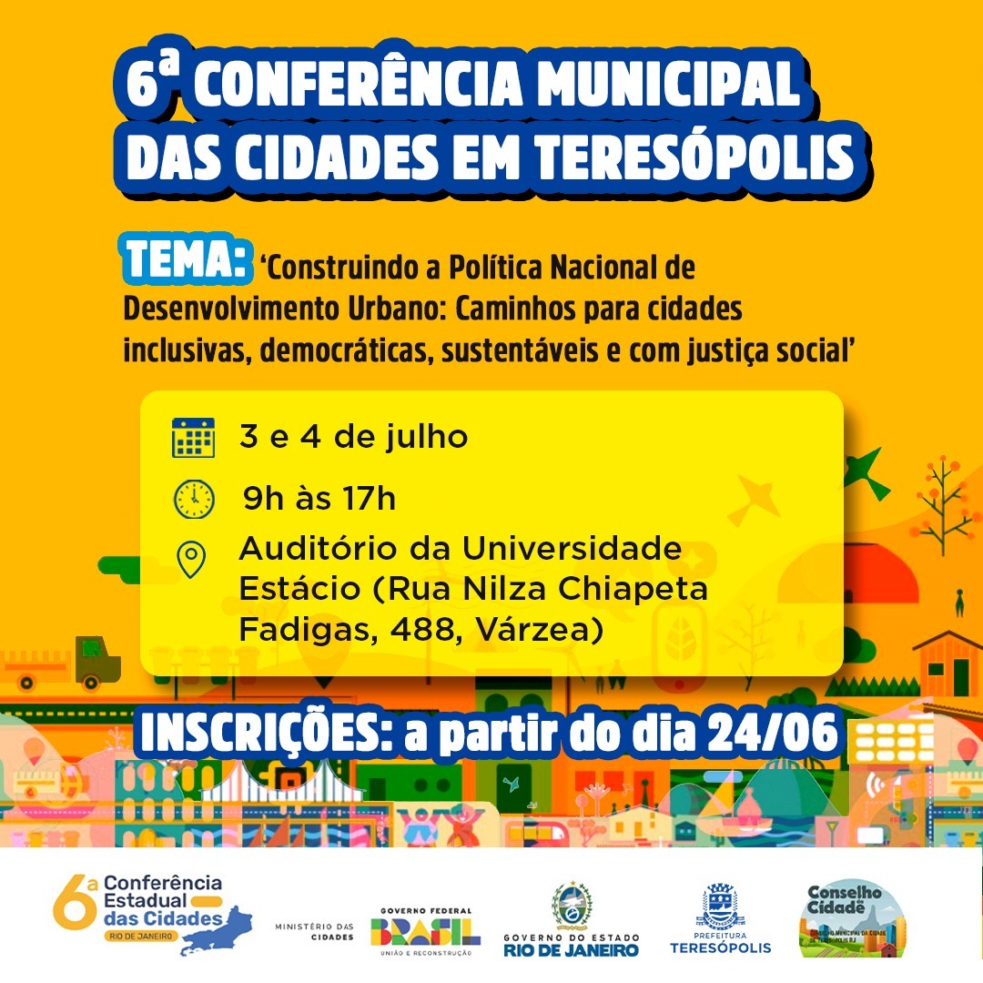 Leia mais sobre o artigo 6ª Conferência Municipal das Cidades, em Teresópolis, tem inscrições abertas até a próxima sexta, 28/6