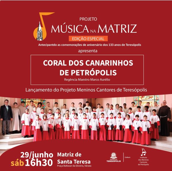 Leia mais sobre o artigo Música na Matriz terá edição especial no sábado, 29 de junho, com o Coral dos Canarinhos de Petrópolis