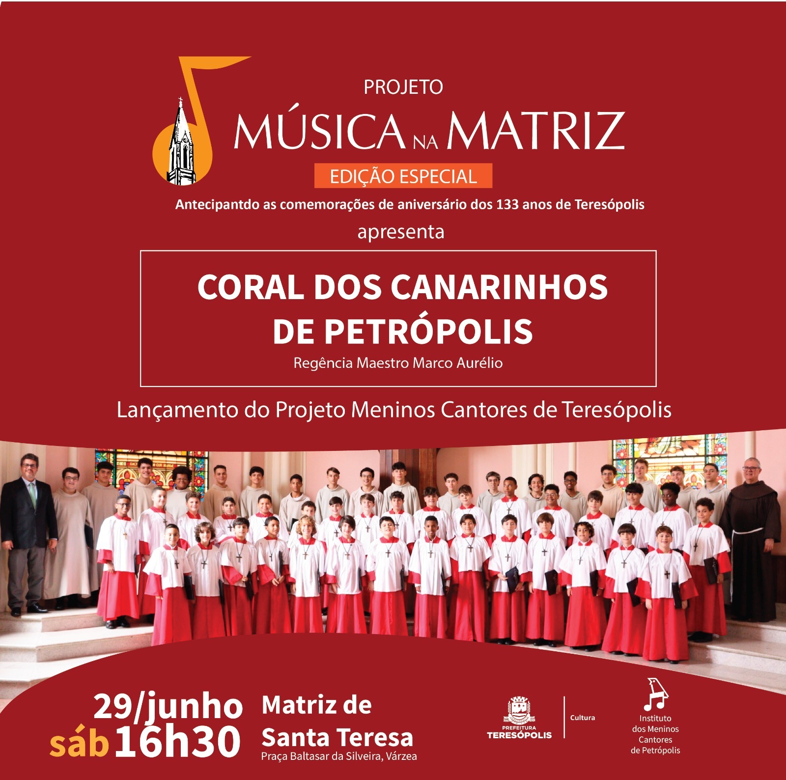 Você está visualizando atualmente Música na Matriz terá edição especial no sábado, 29 de junho, com o Coral dos Canarinhos de Petrópolis