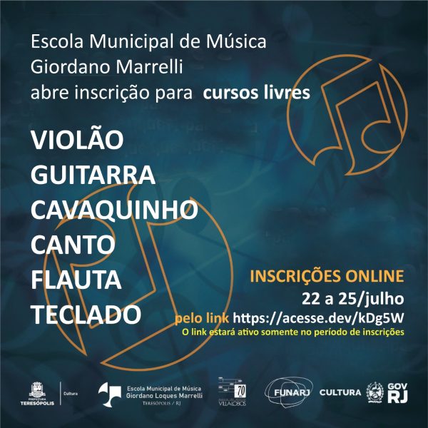 Leia mais sobre o artigo Prefeitura informa: Escola Municipal de Música Giordano Marrelli abre inscrição para os cursos livres de violão, guitarra, cavaquinho, canto, flauta e teclado