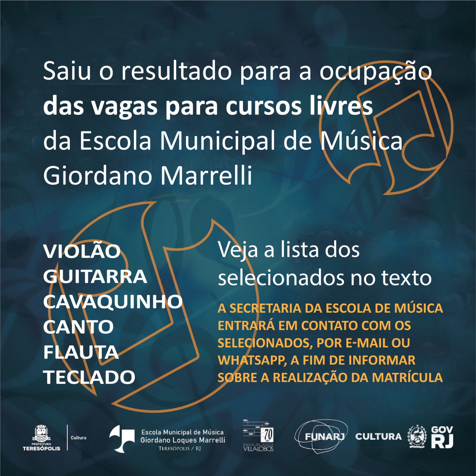 No momento, você está visualizando Escola Municipal de Música de Teresópolis divulga lista dos contemplados para seis cursos livres gratuitos