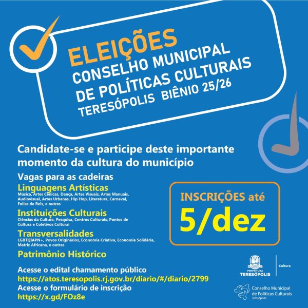 Leia mais sobre o artigo Prefeitura de Teresópolis abre inscrições para eleição do Conselho Municipal de Políticas Culturais