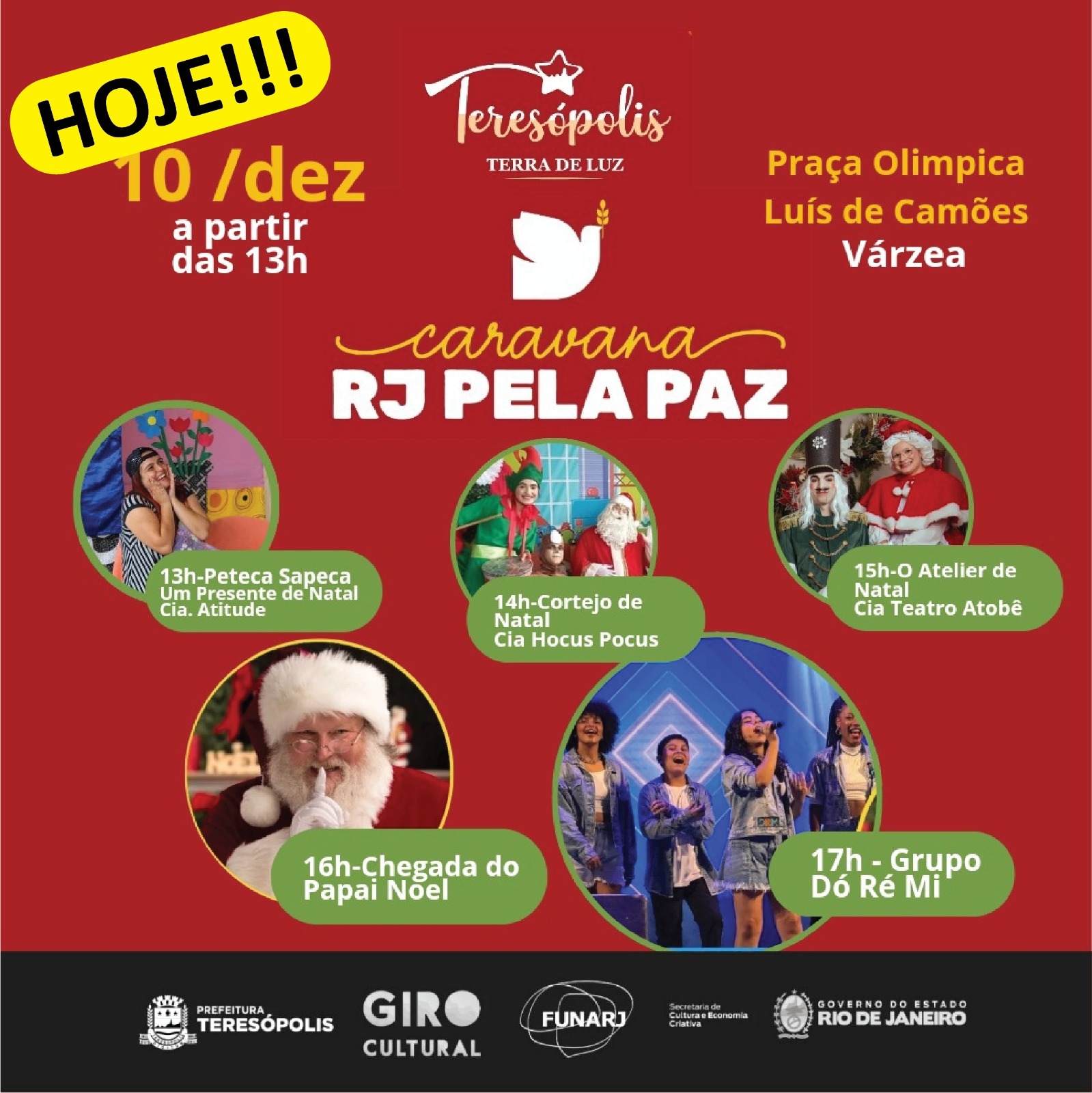 No momento, você está visualizando Natal 2024: Caravana RJ pela Paz leva teatro, Papai Noel e show do Grupo Dó Ré Mi nesta terça, 10, à Praça Olímpica, em Teresópolis