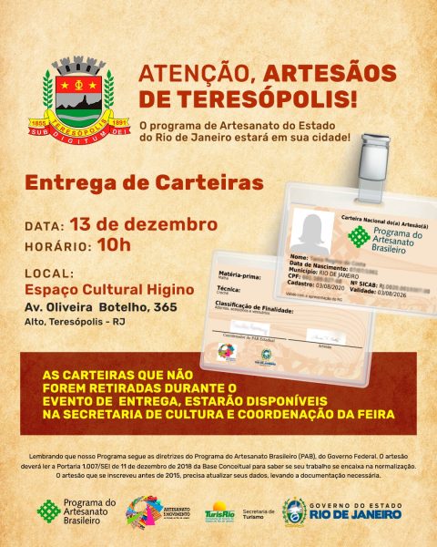 Leia mais sobre o artigo Prefeitura de Teresópolis e Governo do Estado entregam a carteira Nacional do Artesão aos profissionais cadastrados