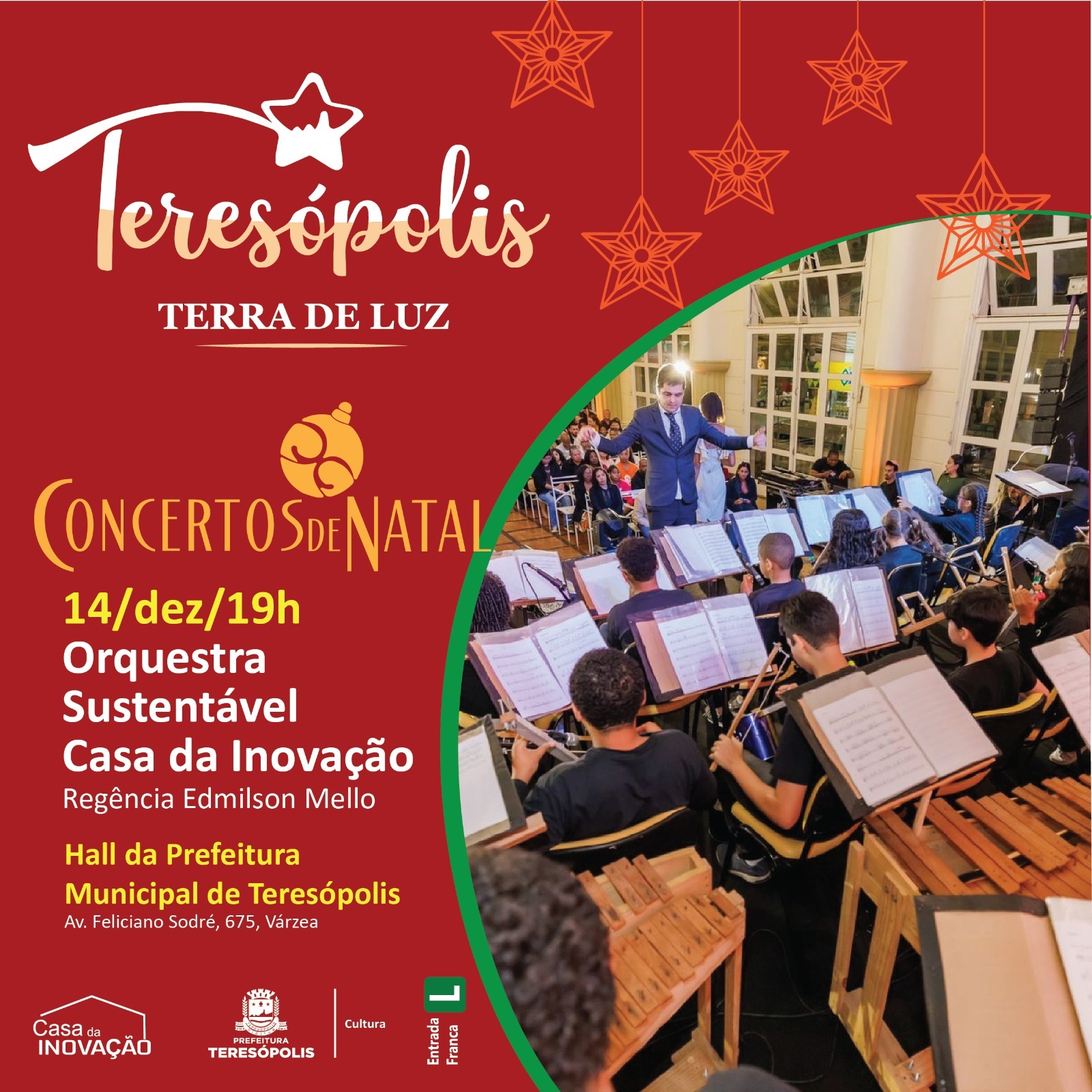 Leia mais sobre o artigo Natal 2024: Concerto da Orquestra Sustentável da Casa da Inovação neste sábado, 14, na Prefeitura de Teresópolis