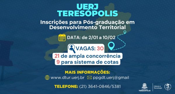 Leia mais sobre o artigo UERJ Teresópolis: Inscrições para Pós-graduação em Desenvolvimento Territorial acontecem de 2/01 a 10/02