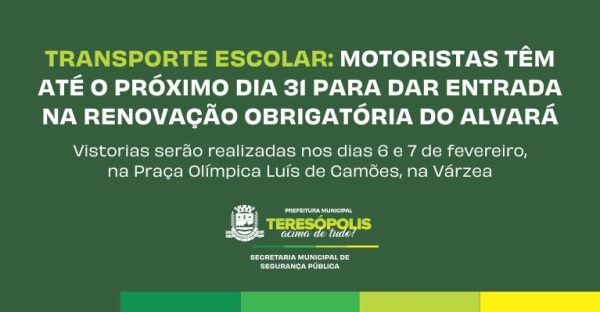 Leia mais sobre o artigo Transporte escolar: motoristas têm até o próximo dia 31 para dar entrada na renovação obrigatória do alvará