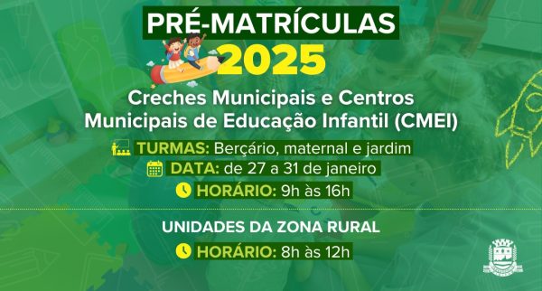 Leia mais sobre o artigo Pré-matrícula para creches e CMEIs e matrícula para Ensino Fundamental serão feitas na próxima semana