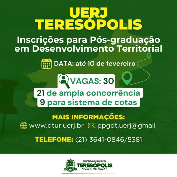 Leia mais sobre o artigo UERJ Teresópolis: Inscrições para Pós-graduação em Desenvolvimento Territorial seguem até 10/02