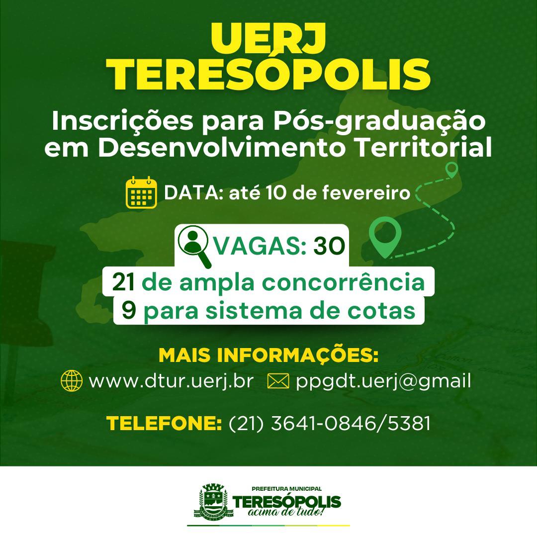 No momento, você está visualizando UERJ Teresópolis: Inscrições para Pós-graduação em Desenvolvimento Territorial seguem até 10/02