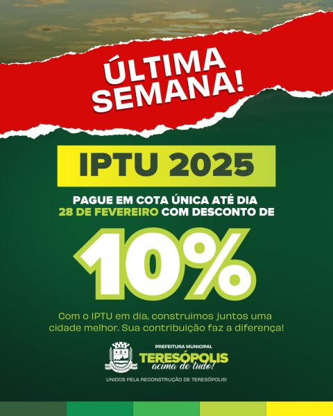 Leia mais sobre o artigo Última semana: desconto de 10% para quitar o IPTU em cota única segue até o dia 28, em Teresópolis