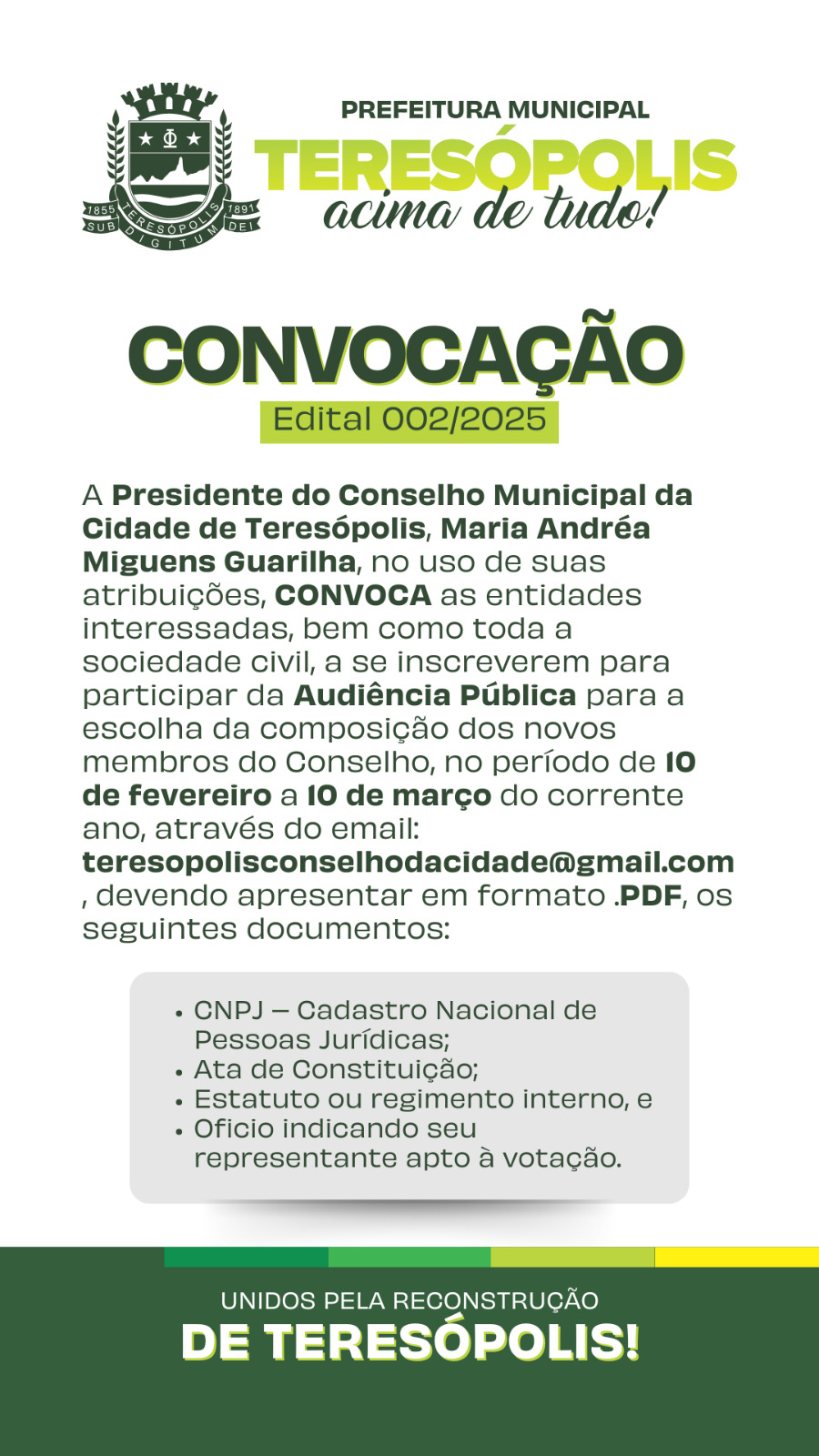 No momento, você está visualizando Conselho Municipal da cidade de Teresópolis prorroga inscrições para composição de novos membros