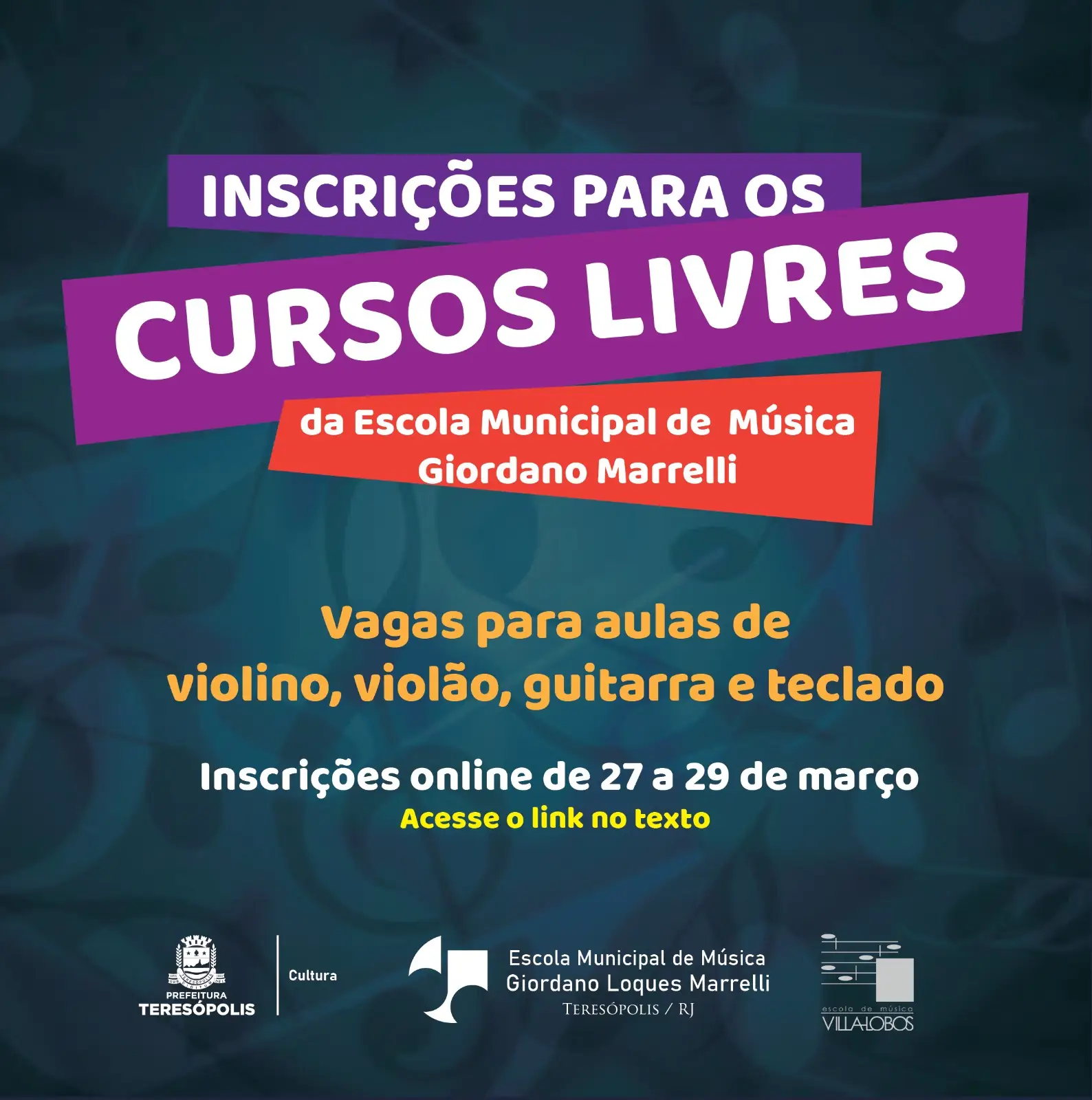 No momento, você está visualizando Escola Municipal de Música de Teresópolis abre inscrição on-line para os cursos de violino, violão, guitarra e teclado